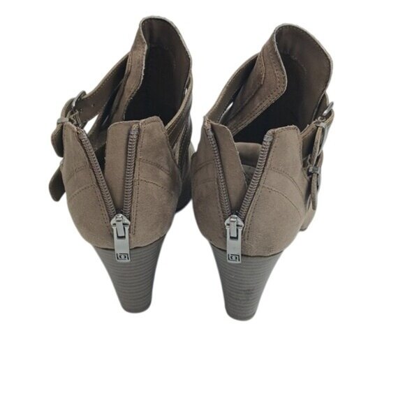 Liz Claiborne Heels Womens Size 7.5 Tan Open Toe Faux Leather Western Flair - Picture 3 of 8